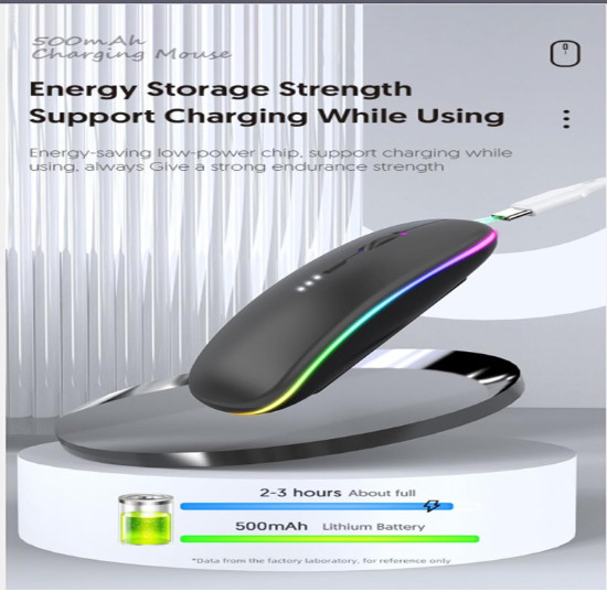 Wireless Bluetooth Mouse Rechargeable LED Silent Slim Laptop Black 2 PACK