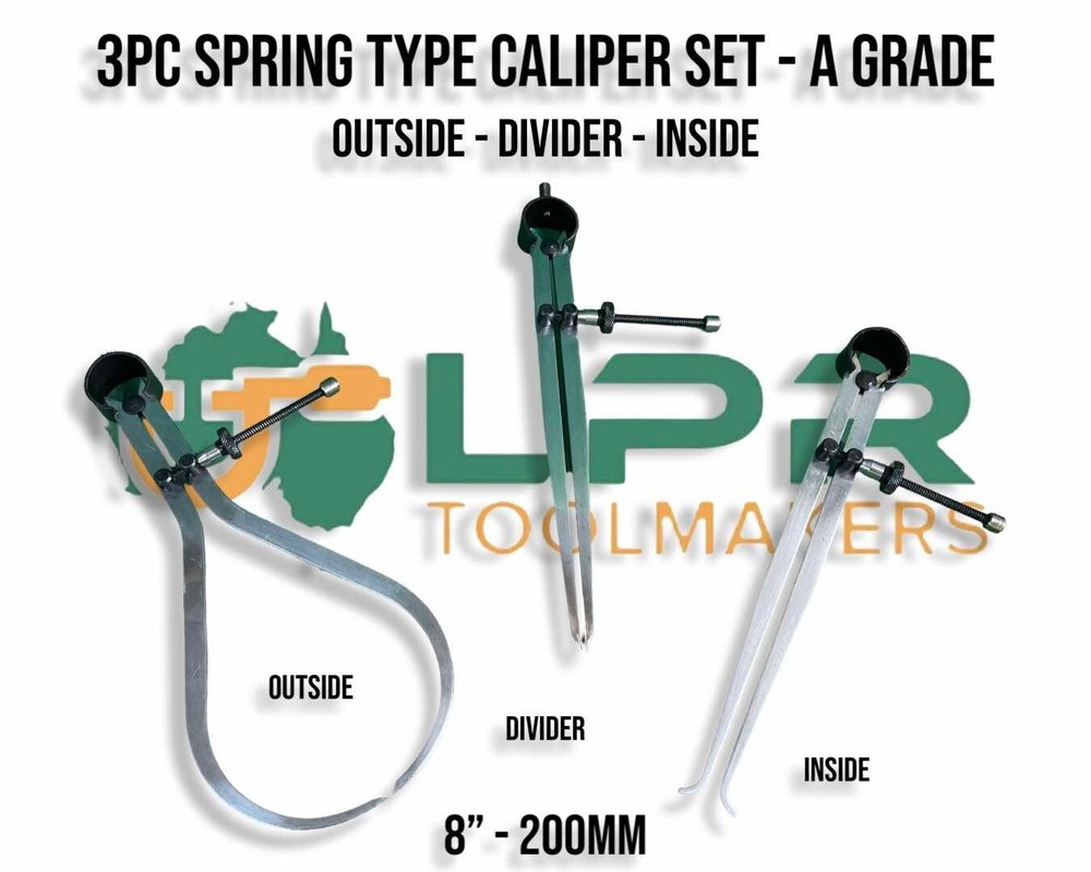 Spring Calipers [Dividers, Inside & Outside] 200mm /8" 3pc Set A Grade Type