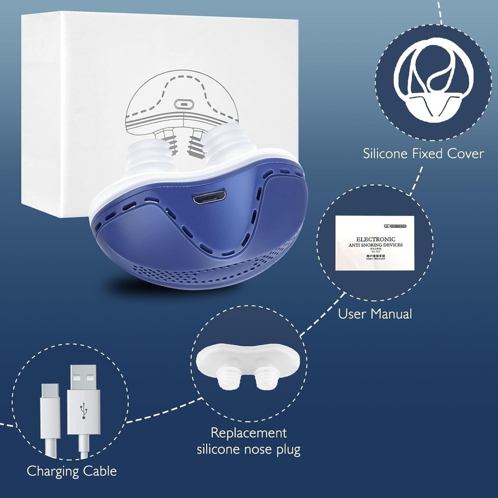 Double Vortex Anti Snoring Device, Adjustable Wind Speed Snoring Solution (Blue)