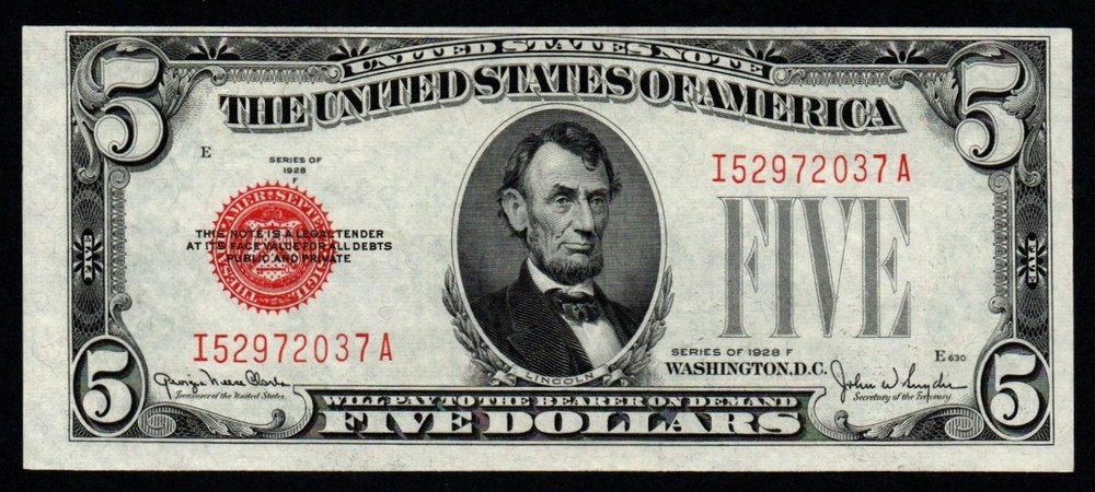 1928F $5 GEM UNC MISALIGNED CUTTING ERROR UNITED STATES NOTE!
