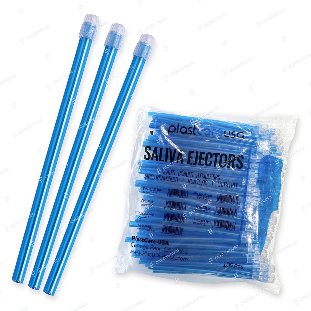 200 (2 Bag) Saliva Ejectors Blue Clear Dental Disposable