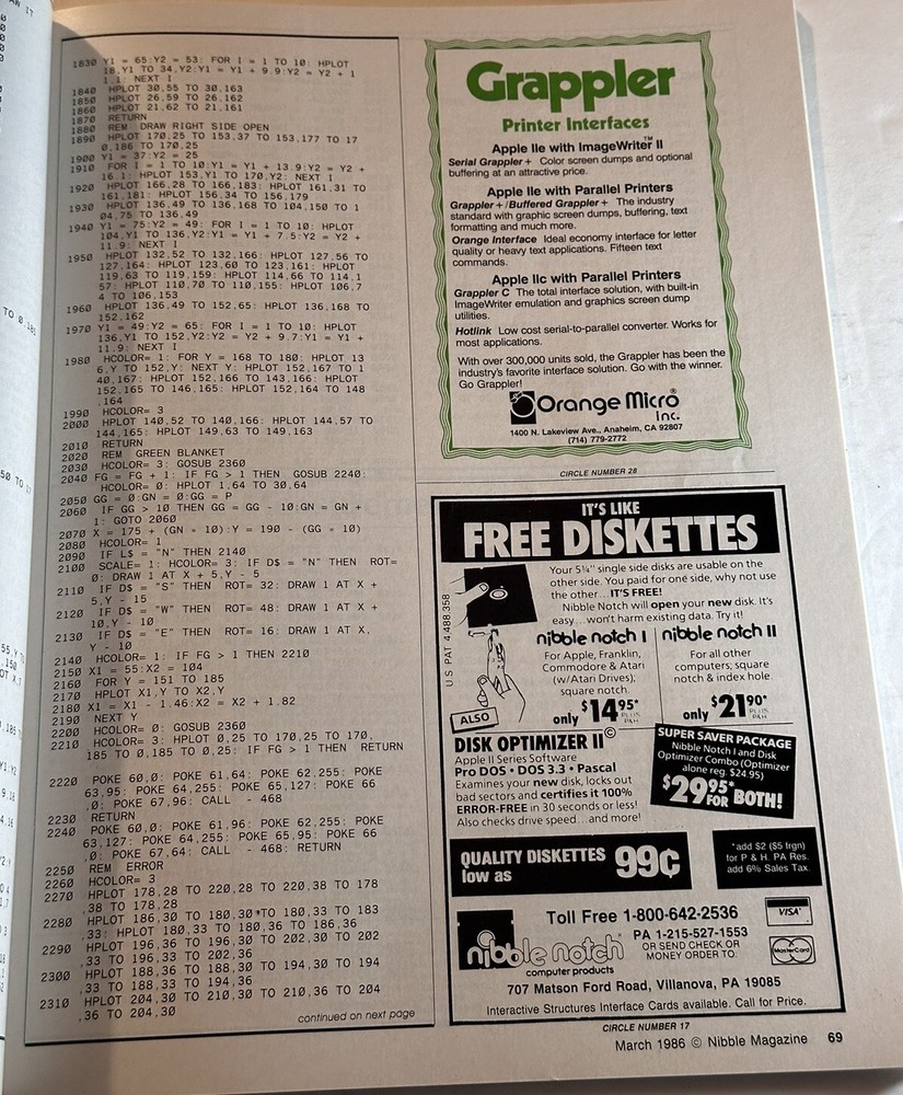 March 1986 Nibble Magazine Super Plotter Mr. Ed. ProDOS Keyboard Buffer Vintage