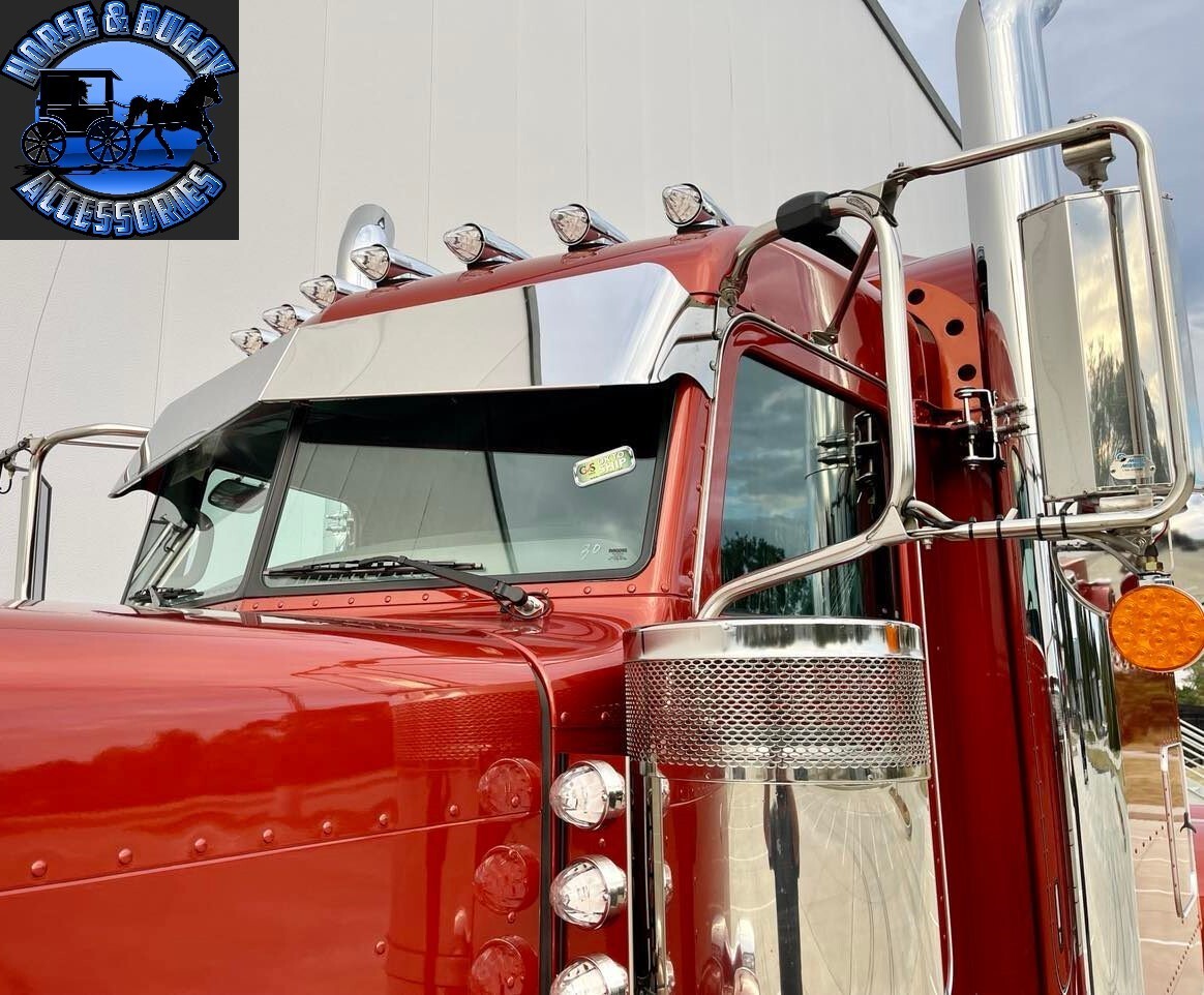 Rollin low Peterbilt 12" x 8" reverse bowtie visor 14 gauge 304 s.s. 379 389