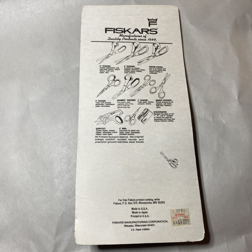 Fiskars Scissors Model 9445 Right Hand Pinker Pinking Shears NOS