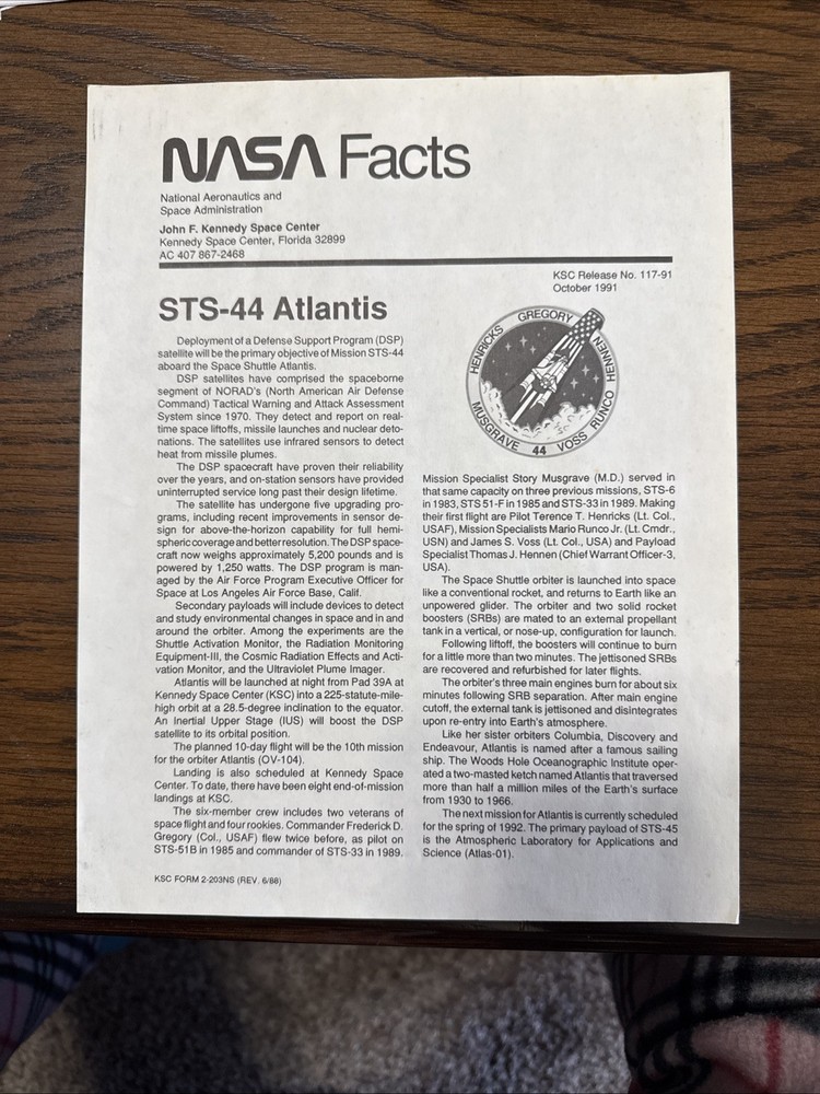 NASA fact sheet - Space shuttle Mission STS-44