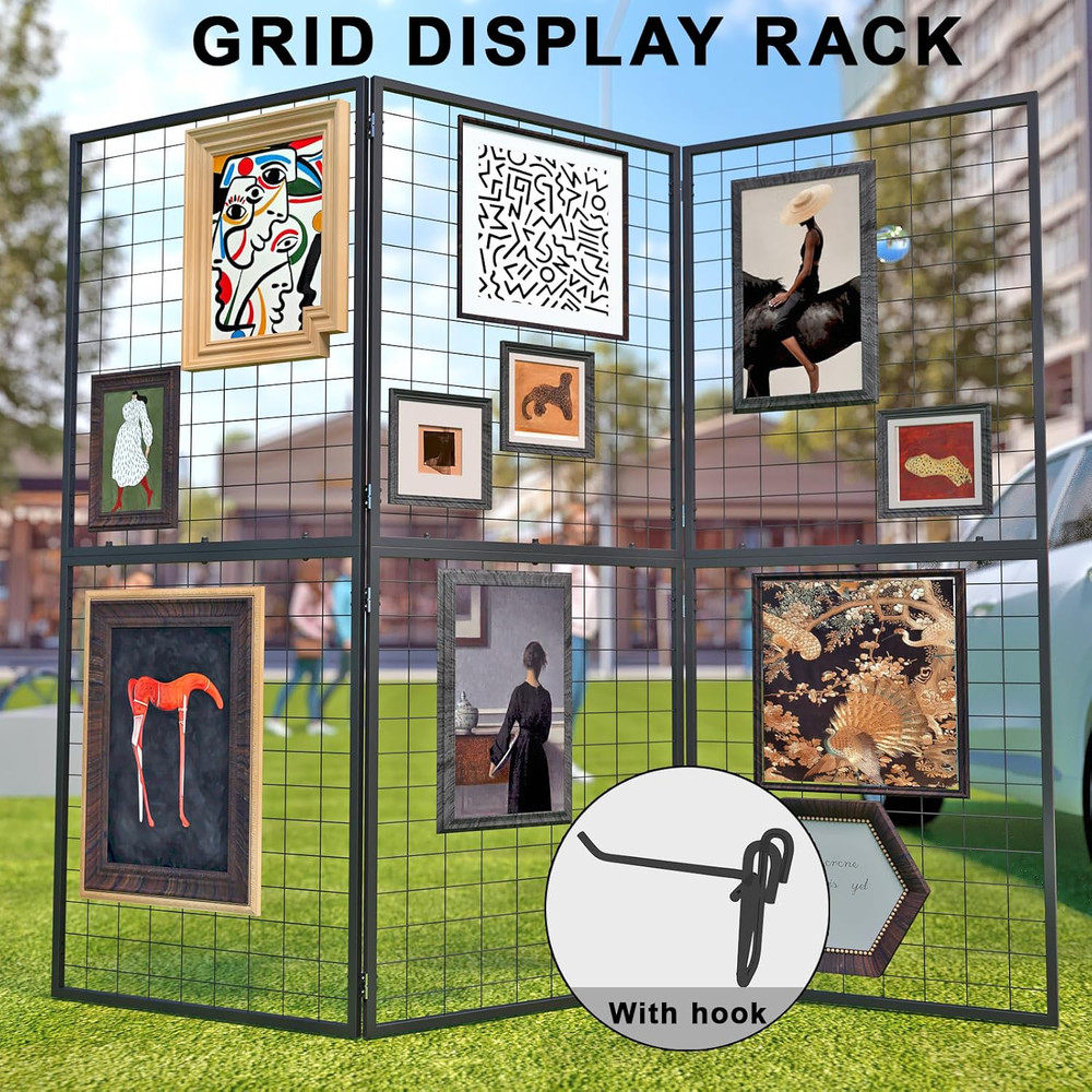 Foldable Grid Wall Panel 3PCS - Portable Heavy Duty Gridwall Display Rack with D