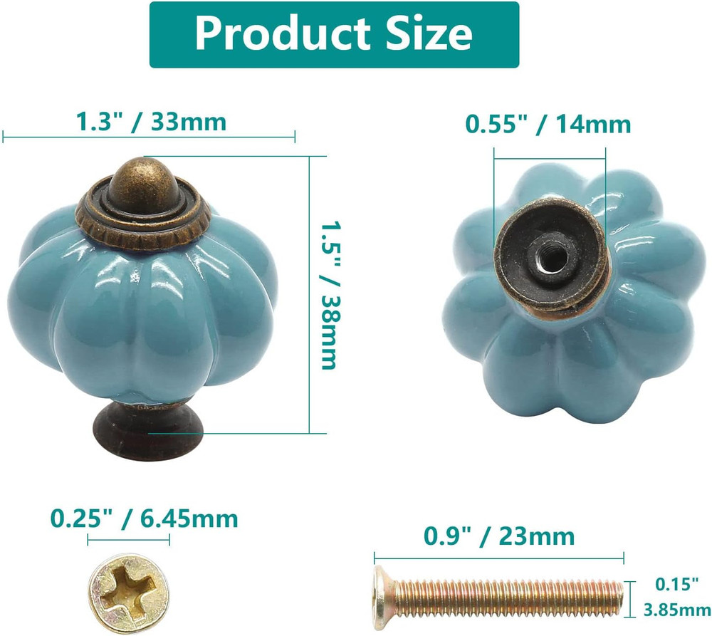 12Pcs Celadon Pumpkin Knobs, Vintage Ceramic Cabinet Knobs, Dresser Drawer Door