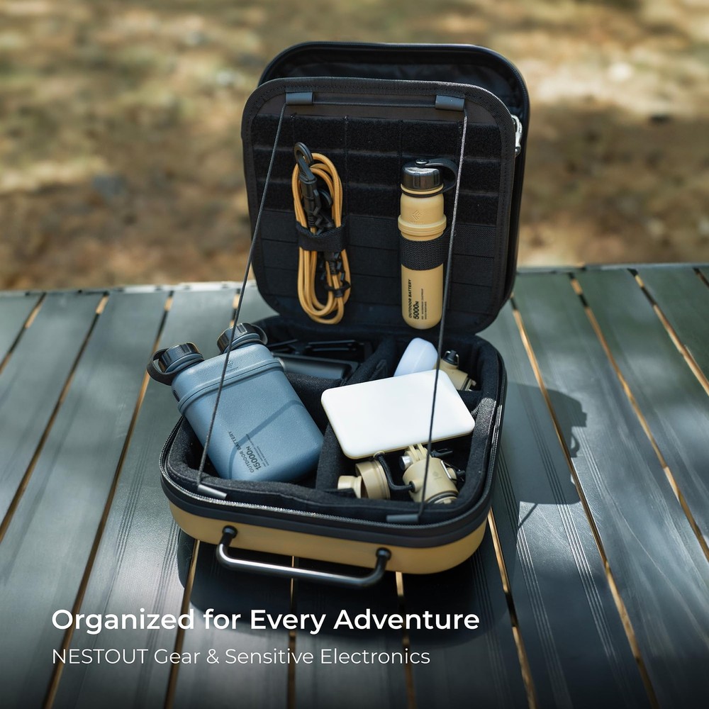 ELECOM NESTOUT Gear Storage Case, Lightweight Hard Shell, Small, Beige