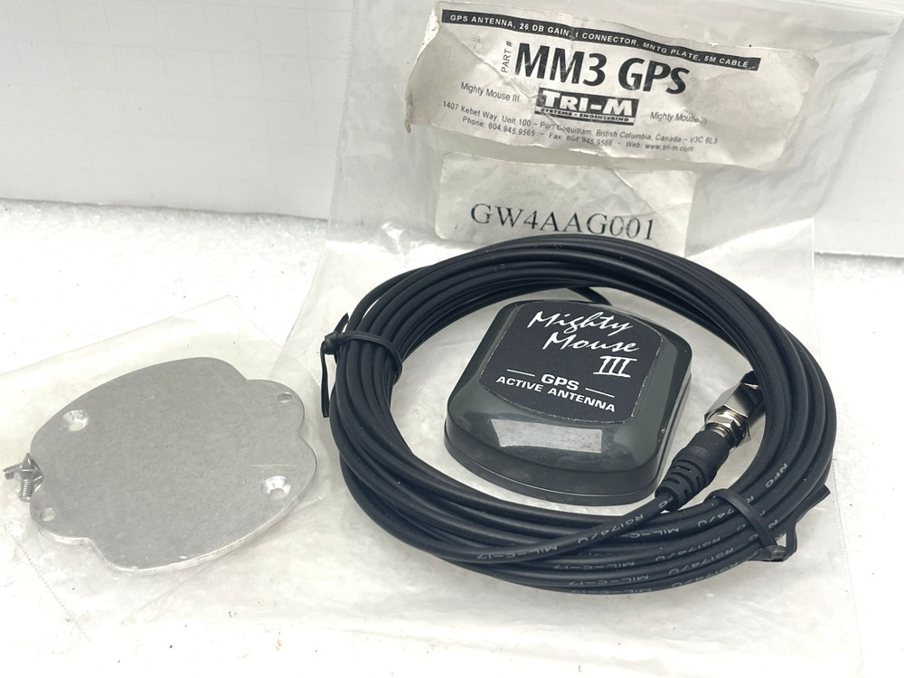 MIGHTY MOUSE GPS ANTENNA ACTIVE MM3 26 dB 5 METER CABLE & MOUNTING PLATE TRI-M