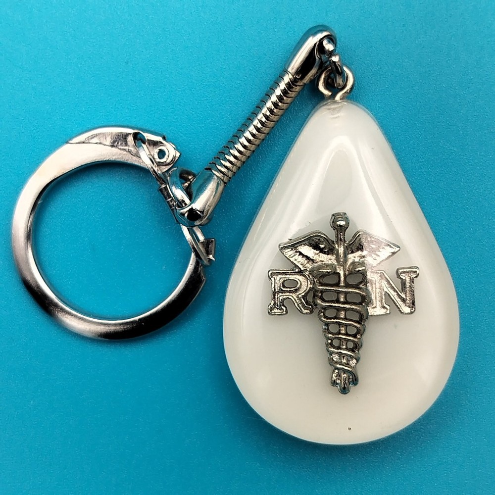 RN Caduceus Keychain Metal Split Ring Teardrop Key Ring Nursing