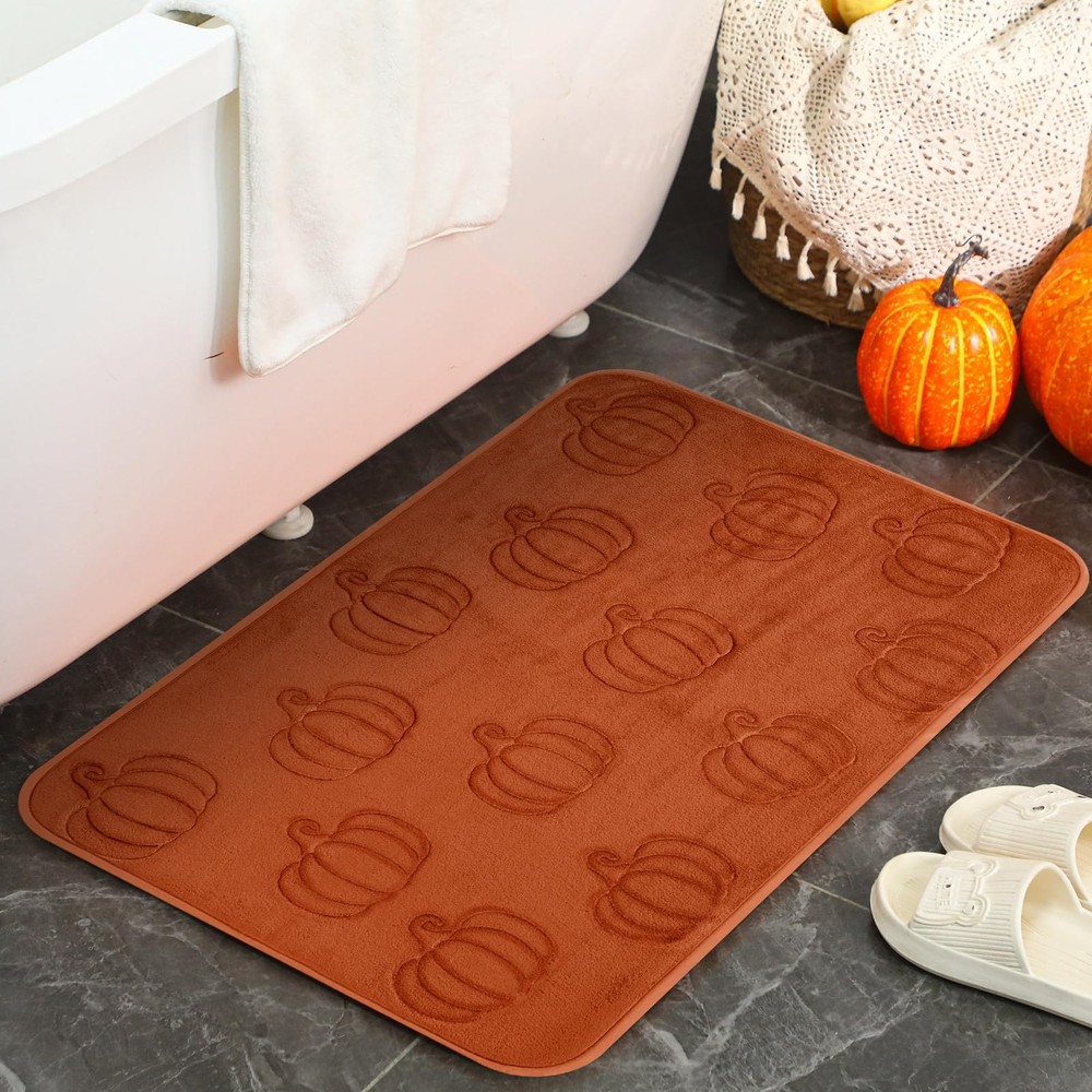 Nuanchu Pumpkins Fall Bathroom Rug 3D 11" x 1'4" (Rectangular), Brown