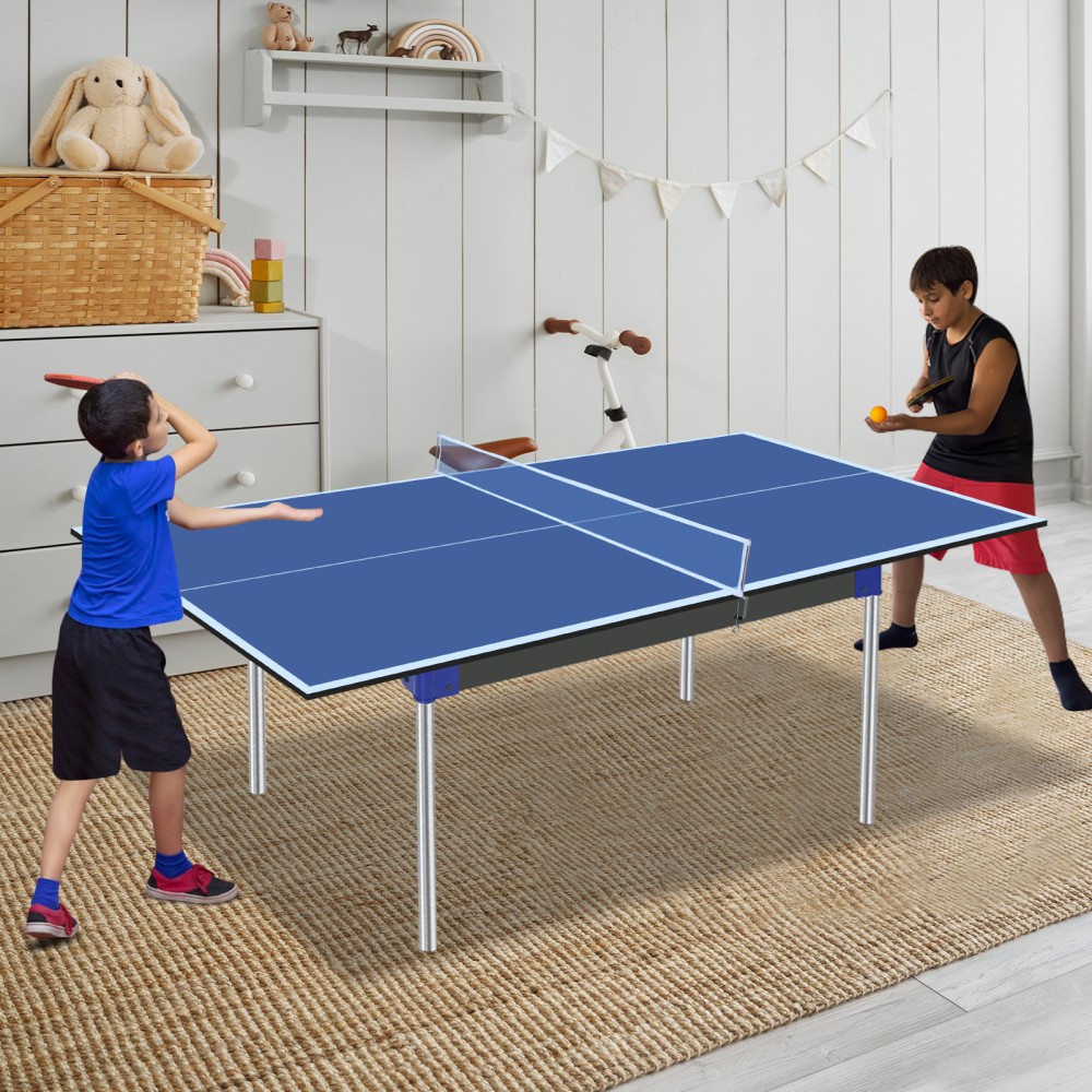 Folding Blue Portable Ping Pong Table Top with Net Posts Indoor