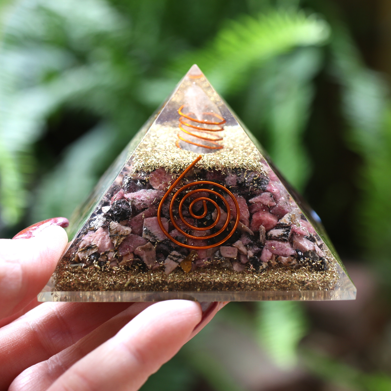Natural Rhodonite Orgone Pyramid Extra LARGE 75mm 3in EMF & 5G Protection