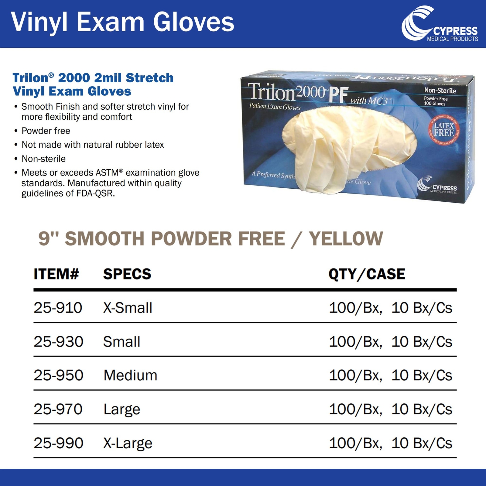 Trilon 2000 PF with MC3 Stretch Vinyl Exam Glove - 100 per Box