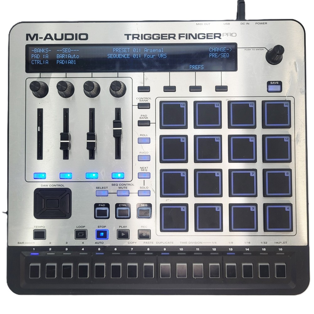 M-AUDIO Trigger Finger Pro MIDI Pad Controller 16 Step Sequencer 64 Sounds+Cords