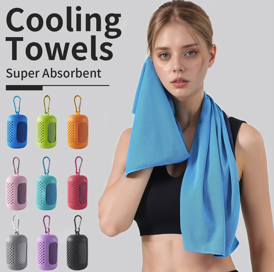 1pc Portable Cooling Towel Quick-Dry Silicone Wrapped Sport Towel - NEW