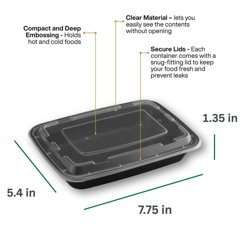 ProTakeOut, 16 oz Rectangular Microwaveable Food Containers with Lids – 150 Sets