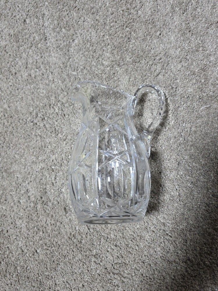 Vintage Edged Cut Glass Pitcher With Pinwheel Pattern.