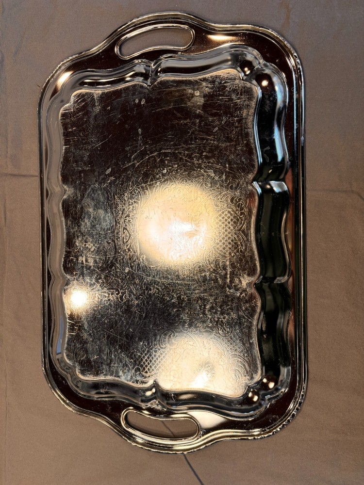 Vintage Silverplate Serving Tray with Handles – Unmarked