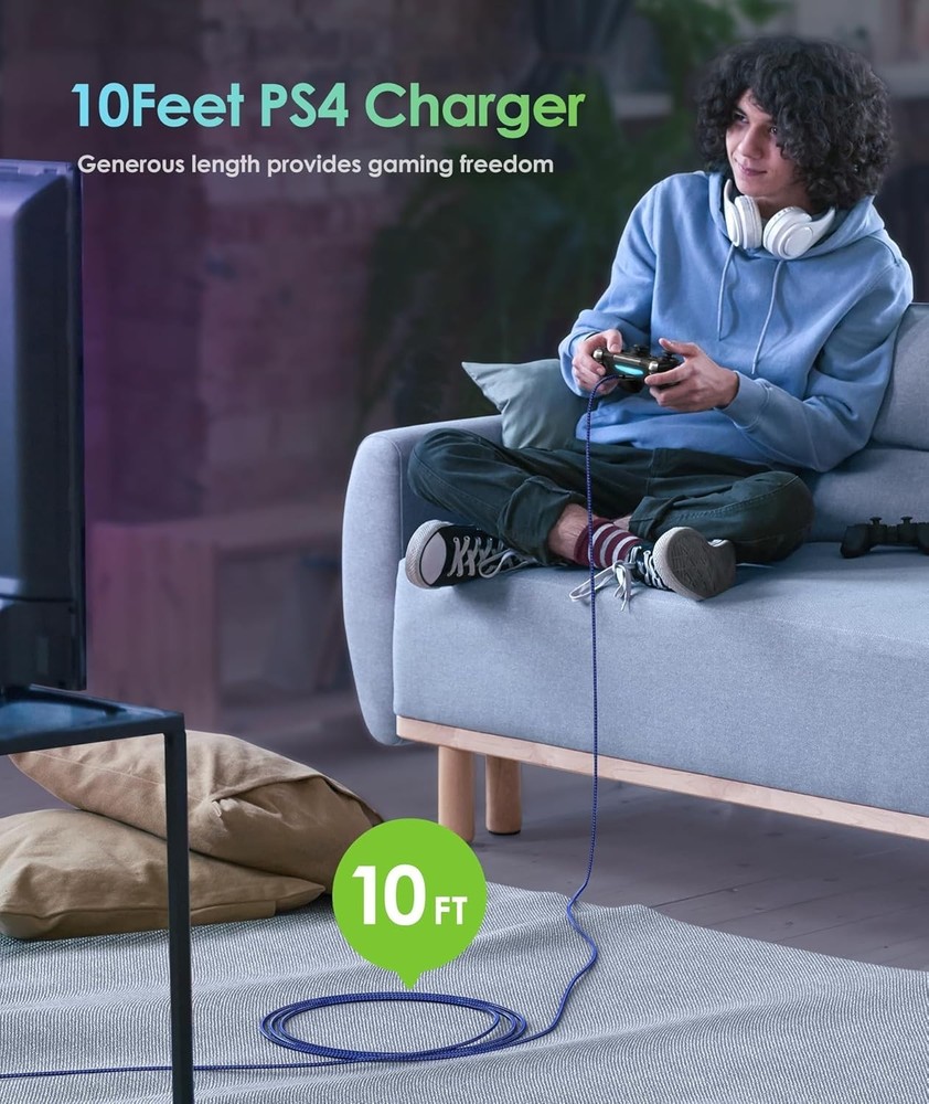 10ft Nylon Braided USB Cables for PS4 and Android - Charge & Play