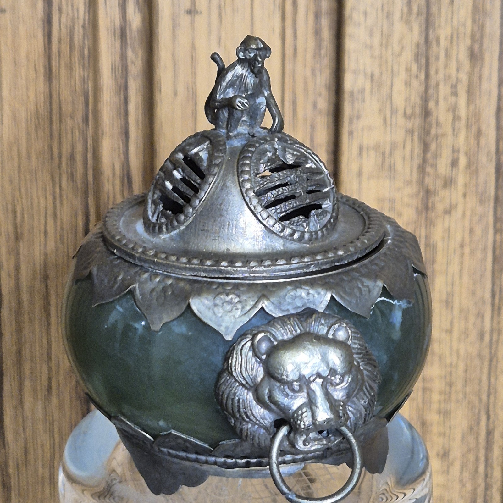 Antique Chinese Nephrite Jade Censer Incense Burner / SILVER HALLMARKS