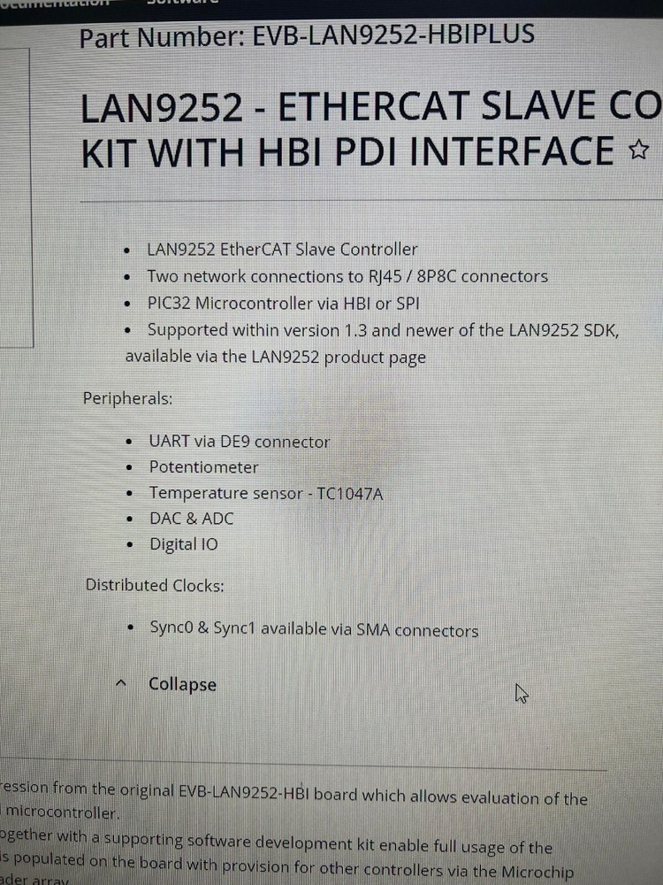 MicroChip EVB-LAN9252-HBI PLUS ETHERCAT SLAVE CONTROLLER KIT HBI PDI INTERFACE