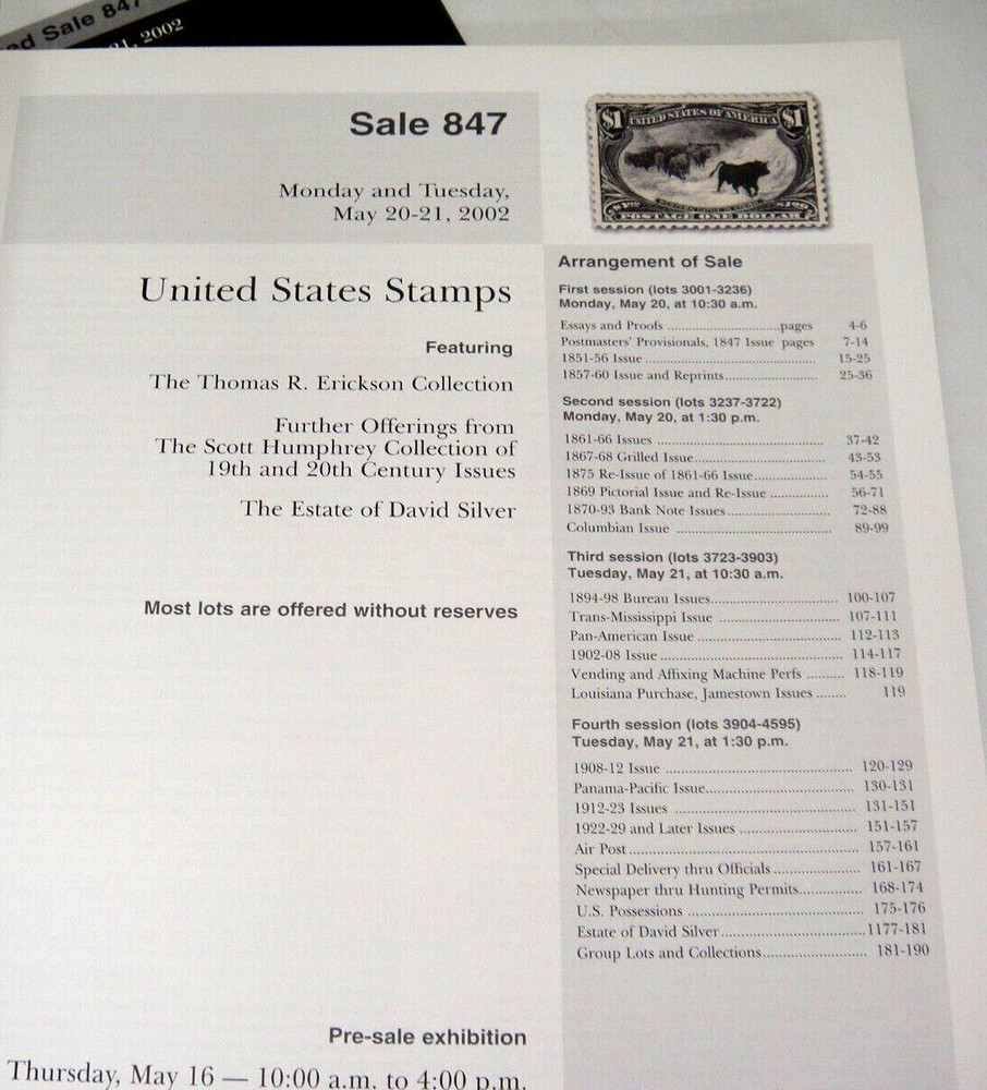 Siegel Stamp Auction Catalog 2002 w Prices Realized Thomas Erickson Collection