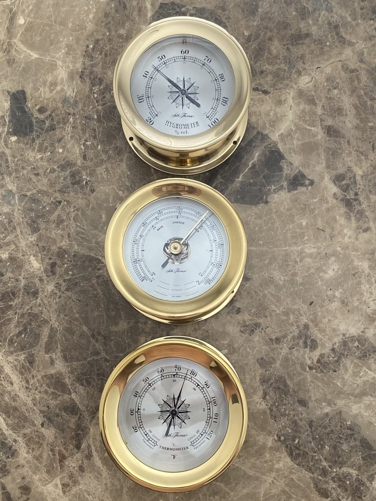 Seth Thomas Brass Thermometer Barometer Hygrometer Ship Set