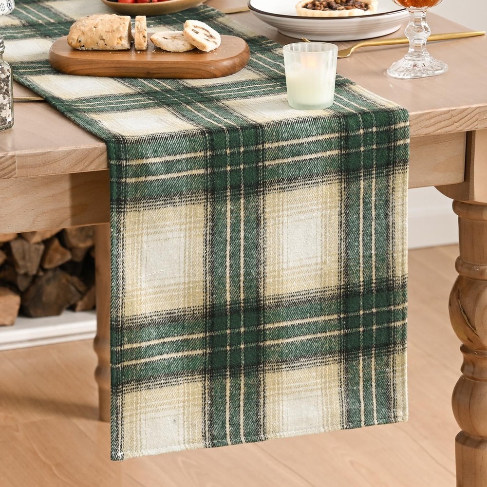Green Light Coffee Farmhouse Plaid Spring Table Runner, ST. Patrick Rustic Holid