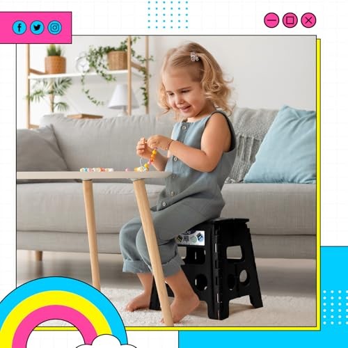 13 inch 2 Pack Folding Step Stool, Non-Slip Foldable Stools 13 Inch-2PC Black