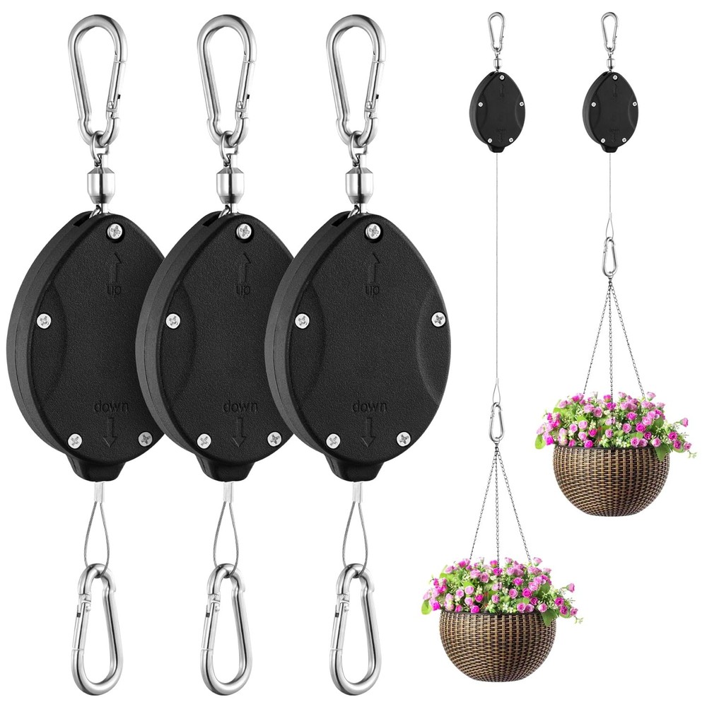 3 Pack Heavy Duty Retractable Plant Hangers Adjustable Pulleys with 63" Pull-...