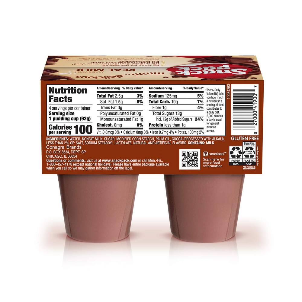 Chocolate Pudding Cups, 4 Count, 12 Pack