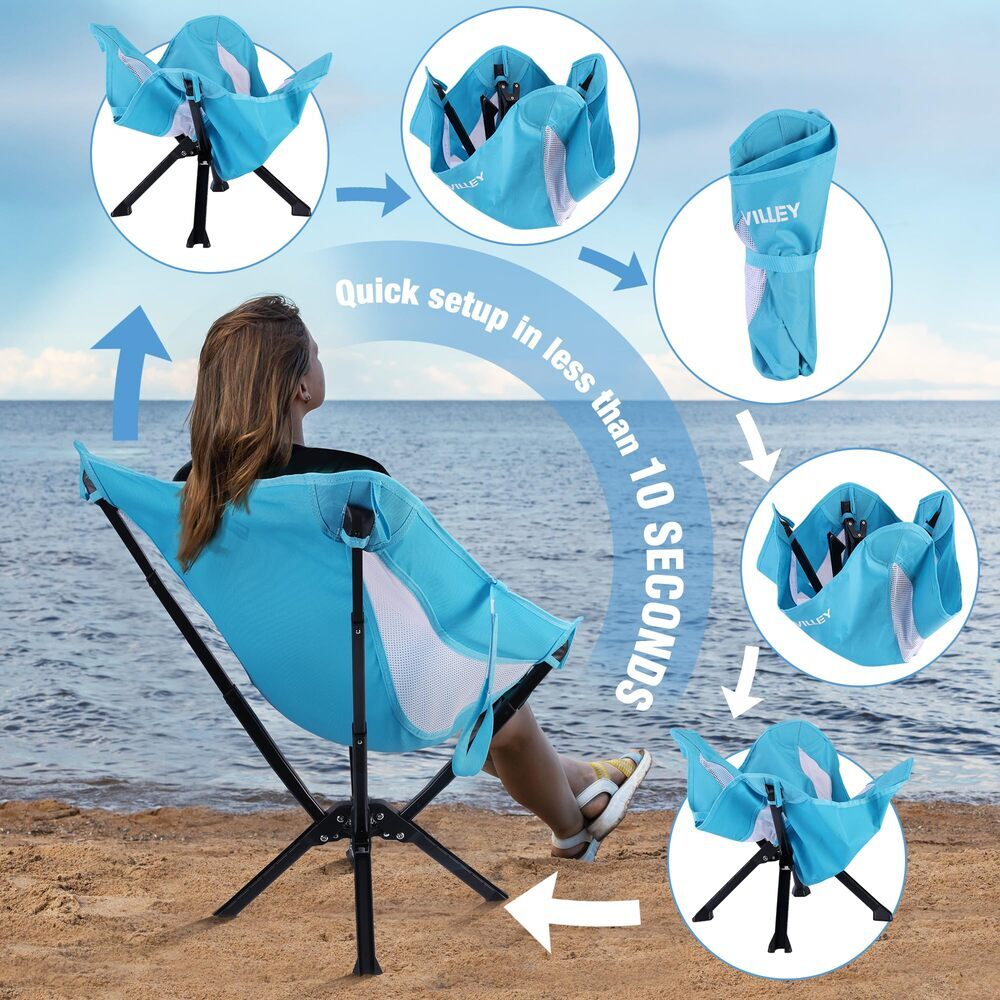 VILLEY 2-Pack Portable Folding Camping Chair No Assembly Quick Setup 330LBS Load