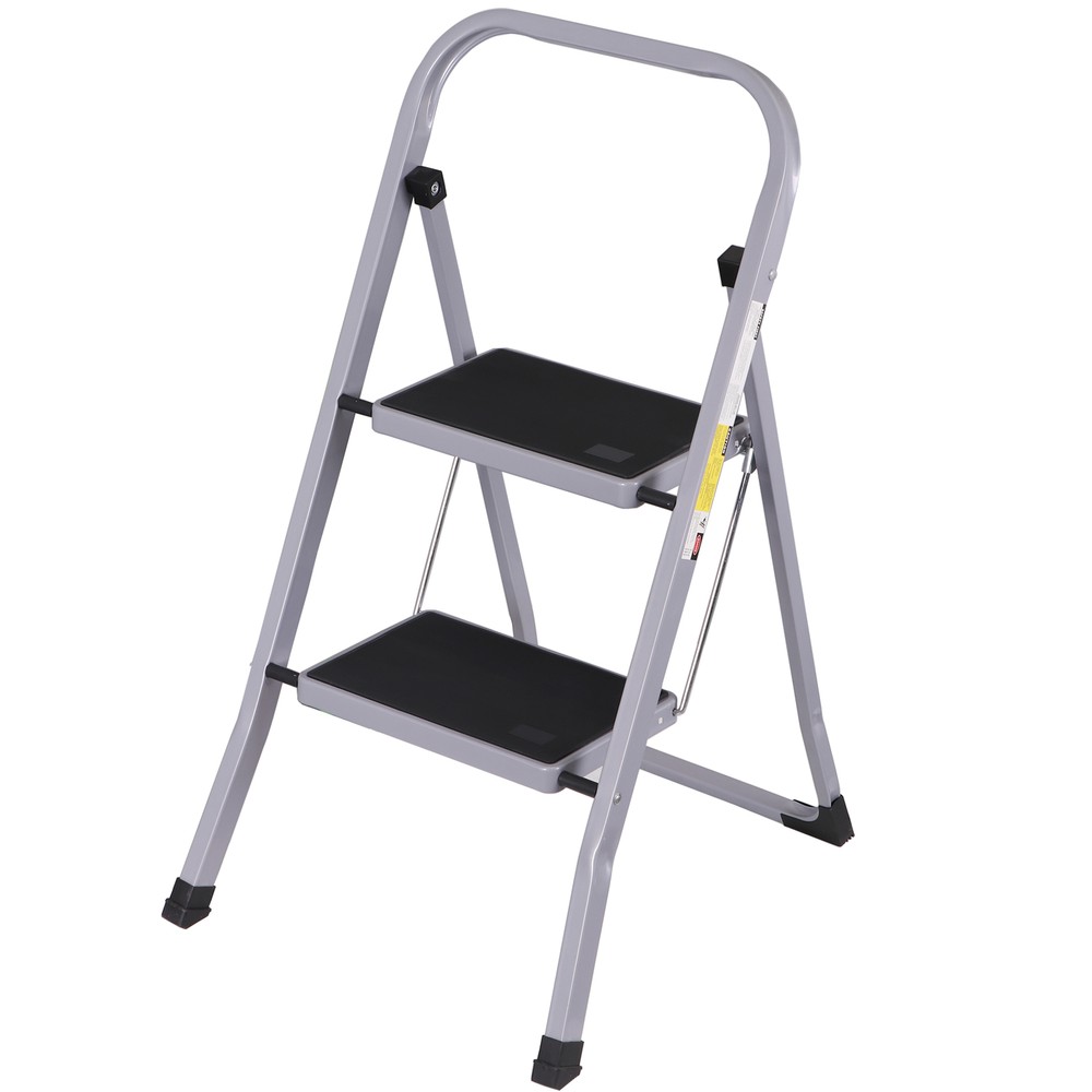 2 Steps Ladder Lightweight Folding Step Stool Convenient Handgrip Sturdy, Gray