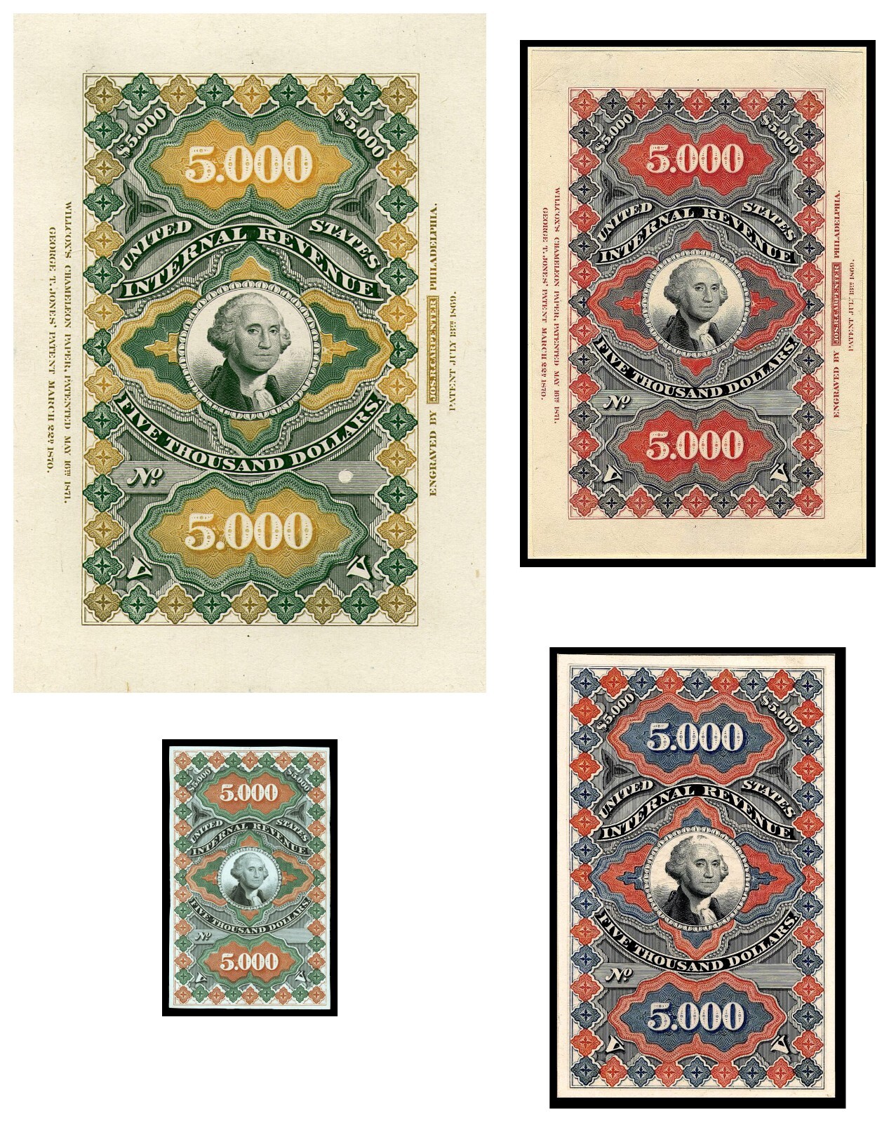 R133ATC Persian Rug $5000 Trial Proofs - 4 varieties Revenue Stamp REPRODUCTION