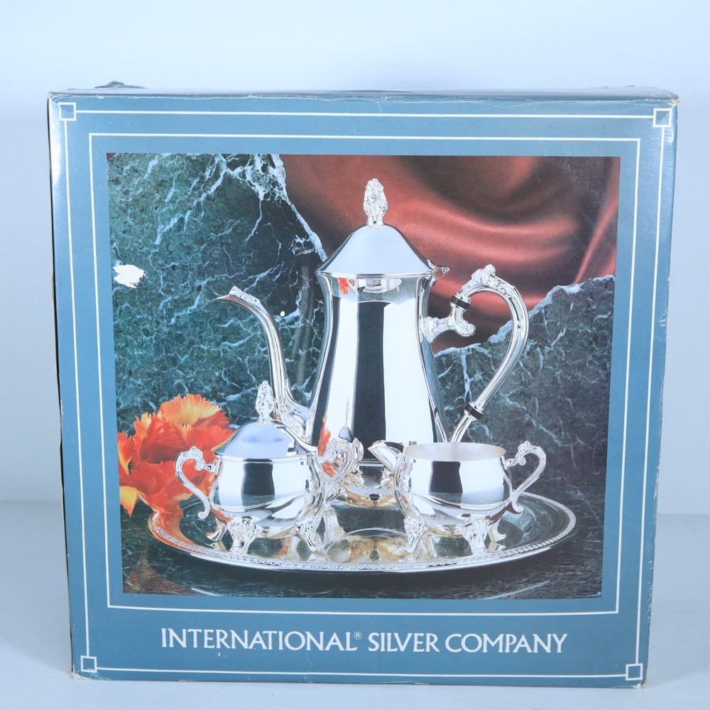 Vintage International Silver Co Silver Plate Coffee Tea Set Classic Footed