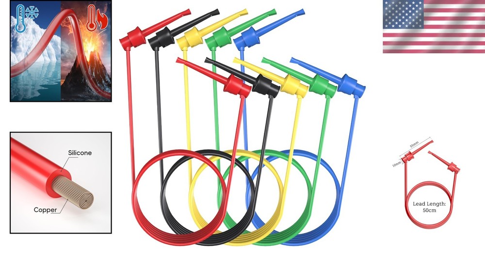 5PCS Silicone Leads with Dual IC Hook Clips for Electronic Testing