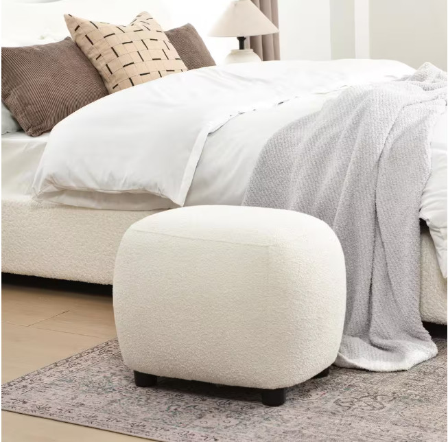 Boucle Upholstered Footrest Round Ottoman