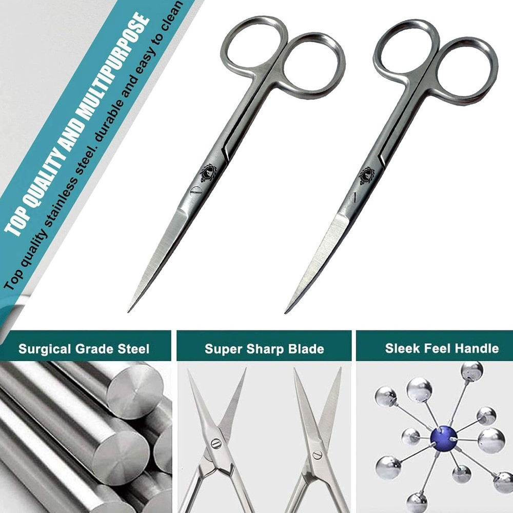 2 MULTIPURPOSE GROOMING SCISSORS FOR EYEBROWS NAILS HAIR BEARD CUTICLES THREAD