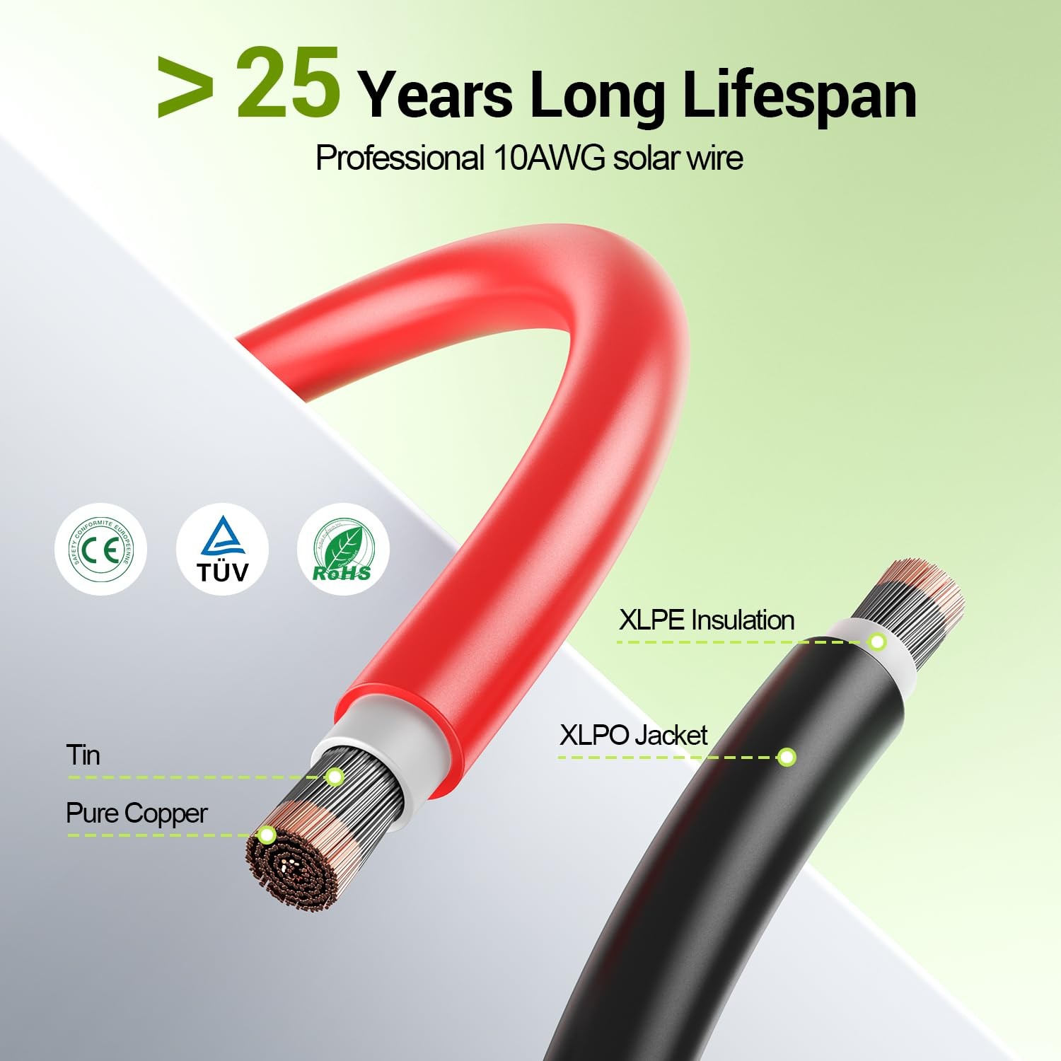 Aimou 20Feet 10AWG Solar Extension Cable, 10 Gauge Panel 10AWG, 20FT