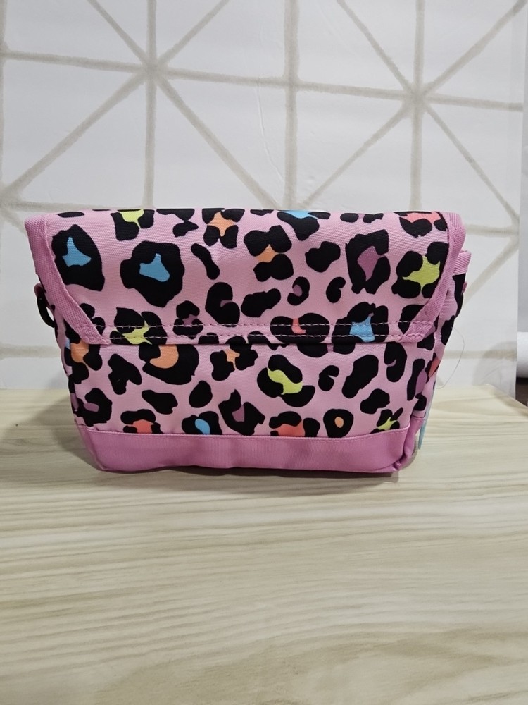 Choco Mocha Kids Pink Leopard Flat Purse With Removeable Strap Zip Closure
