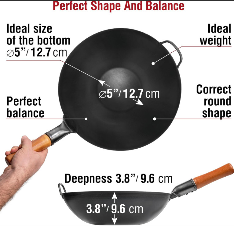 NEW - YOSUKATA 13.5" Carbon Steel Wok Pan, Flat Bottom Pow Wok