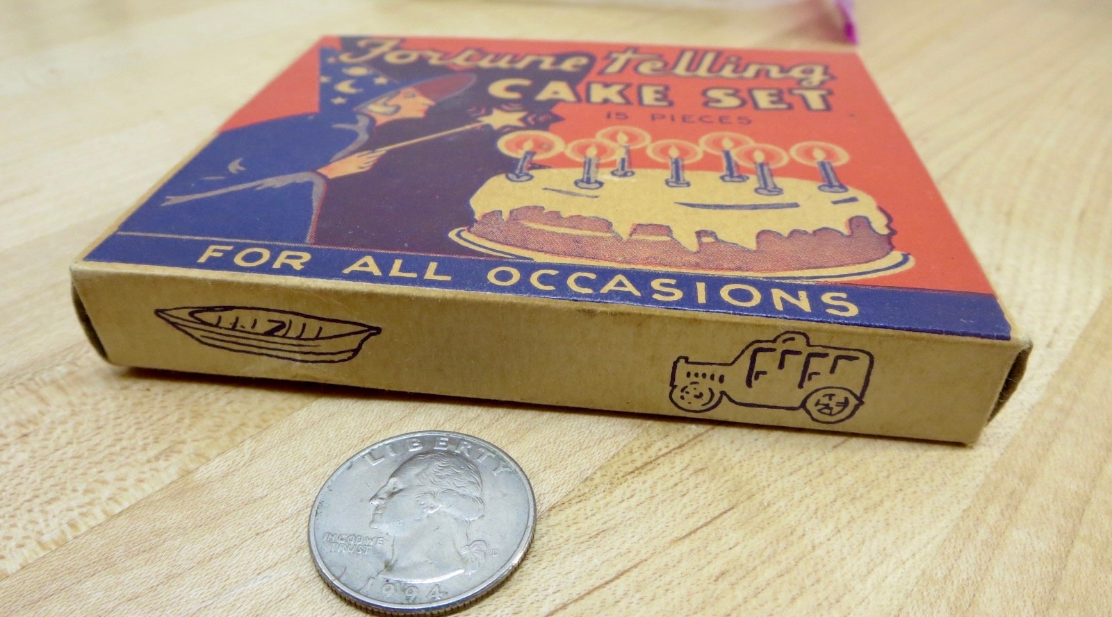 Vintage Fortune Telling Birthday Cake Set MINT BOX! w/ 2 Charms