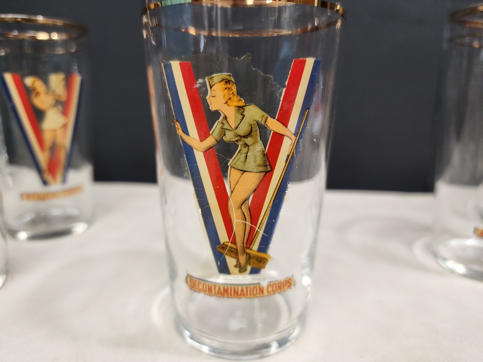 6 WWII Victory Drinking Glasses Pinup Girl V is for Victory Vintage 1942