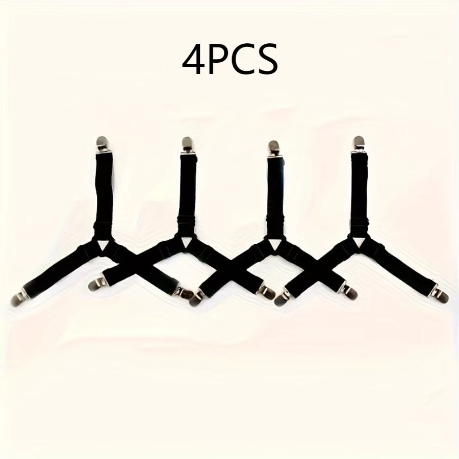 4pcs Black Anti-Slip Triangular Fixator Adjustable Elastic Bed Sheet Holder