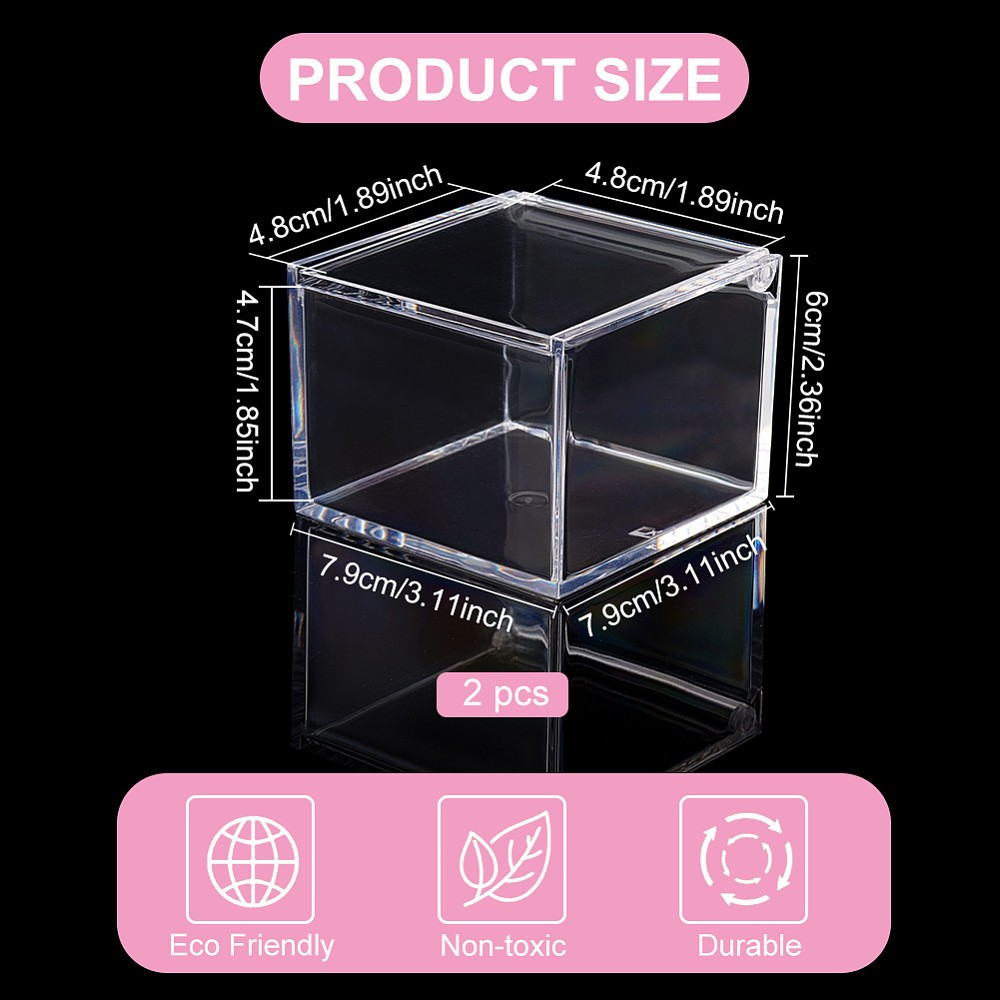 2pcs 4 Grids Transparent Plastic Gift boxes with Flip Cover Square Clear