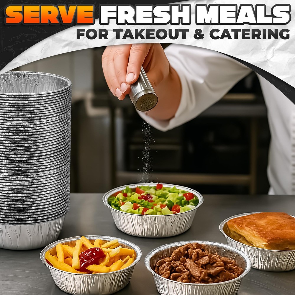 Round Foil Cake Pans â€“ 50 Pack 6" Reusable Aluminum Baking Pans | Stackable