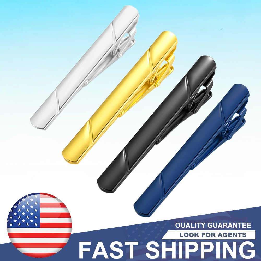4PCS Mens Tie Clip Stainless Steel Necktie Bar Clasp Clamp Pin Blue Gold Black