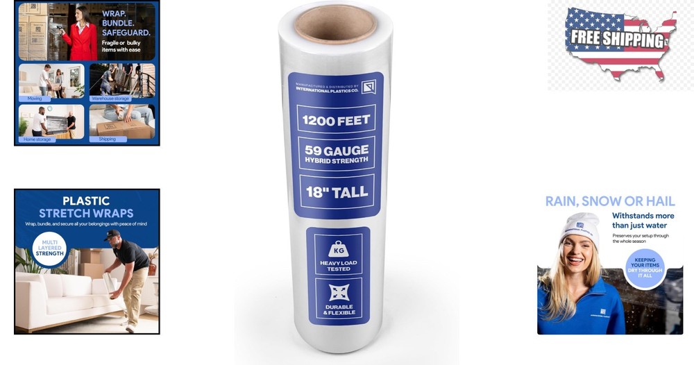 Recyclable 18" Plastic Stretch Film Wrap - 1200ft for Safe & Efficient Packing