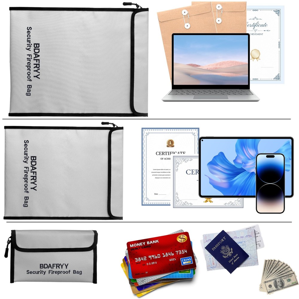 3 Pcs Fireproof Waterproof Money Important Document Bag(2000℉),Fire Proof Bag...